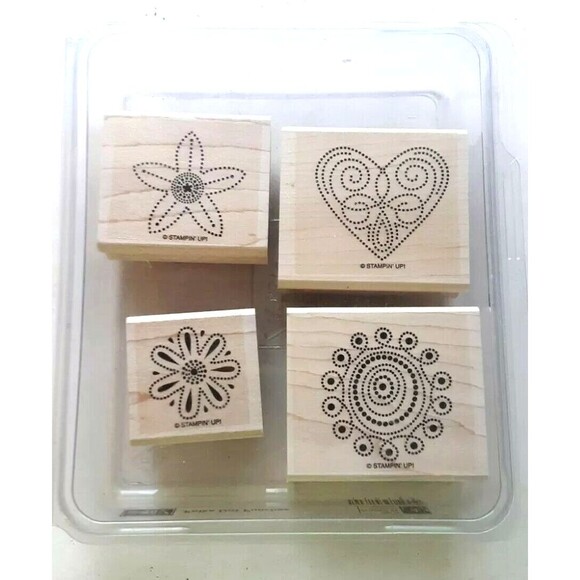Stampin' Up! "Polka Dot Punches" Stamp Set Wood Mount Never Used Boho Bindi Look - Picture 1 of 5